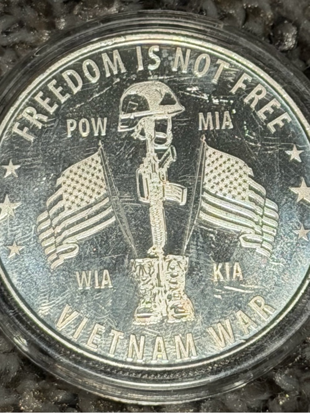 Amac 1 oz 999 fine silver “FREEDOM ISN’T FREE” POW MIA WIA KIA Vietnam war round